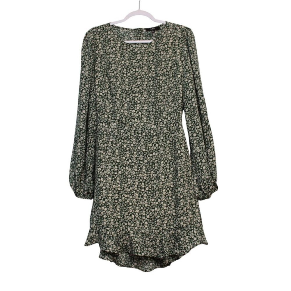 Lulus Mini Dress Size Large Green Floral Ruffle Feminine Dainty Blooming Darling - Picture 3 of 13